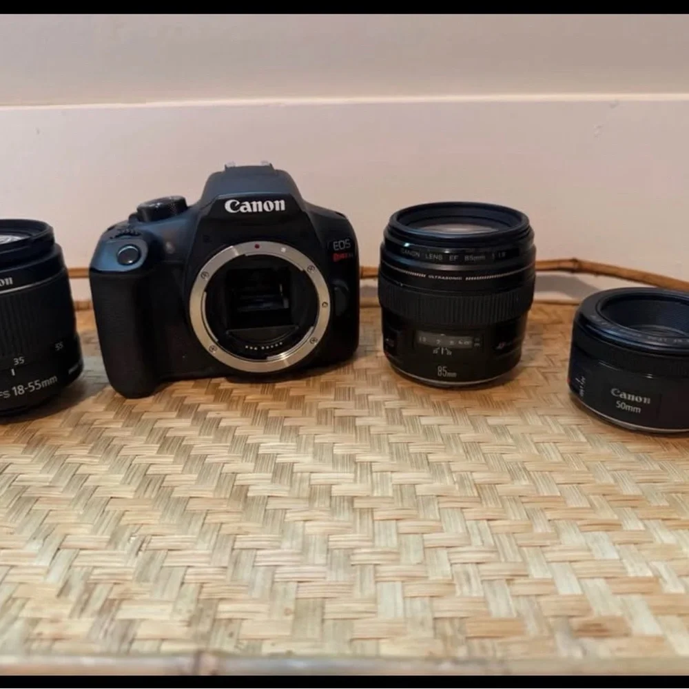 Canon Black EOS Camera with Three Lenses